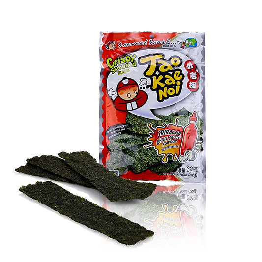 Taokaenoi Crispy Seaweed Sriracha, tangchips med chilisauce-smag, 32 g