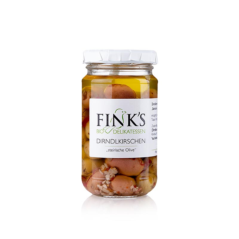 Dirndl-kirsebær, syltede kornelkirsebær, Finks Delikatessen, økologisk, 180 g