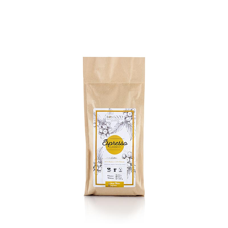 BOS FOOD - Espresso Classico, kaffeblanding med 20% Robusta, MILLED, 500 g