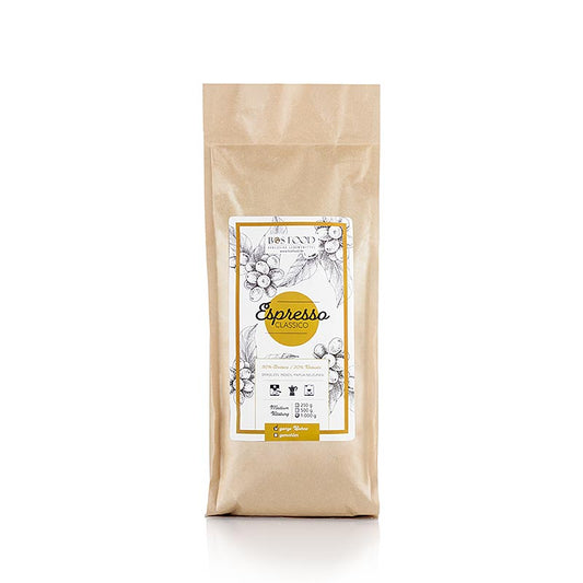 BOS FOOD - Espresso Classico, kaffeblanding med 20% Robusta, hele bønner, 1 kg