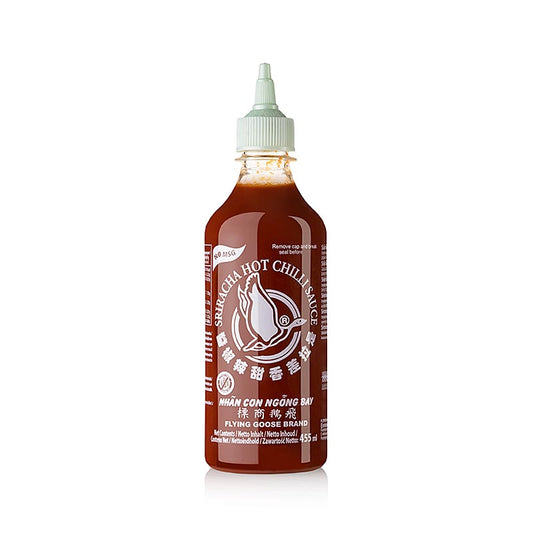 Chilisauce - Sriracha uden MSG, stærk, klemmeflaske, Flying Goose, 455 g