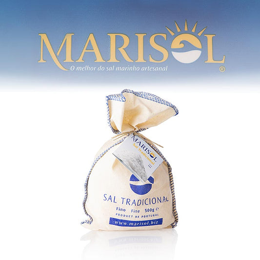 Marisol® Sal Tradicional havsalt, fint, hvidt, fugtigt, CERTIPLANET, BIO, 500 g