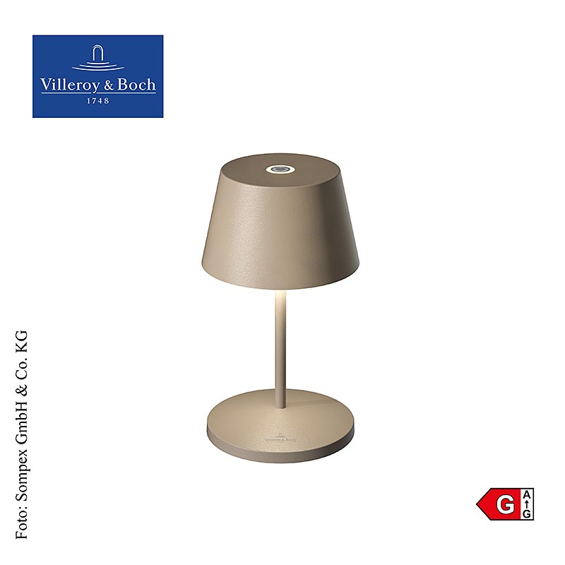 Bordlampe "SEOUL 2.0", med genopladeligt batteri, 20x11cm, aluminium, sand (96963), 1 stk.