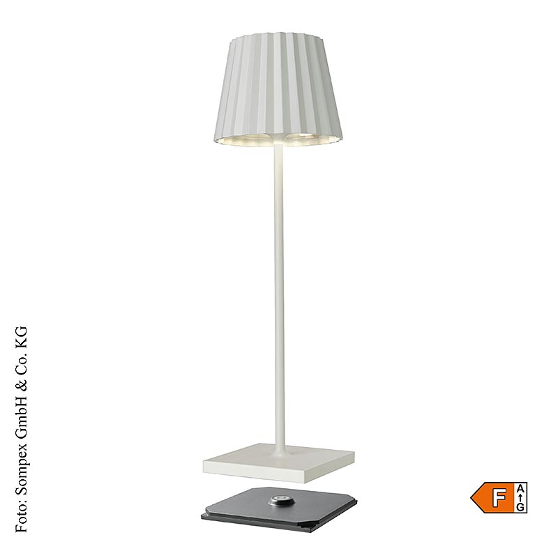 Bordlampe "TROLL 2.0- Outdoor", med genopladeligt batteri, 38x10x11cm, aluminium, hvid (78170), 1 stk.