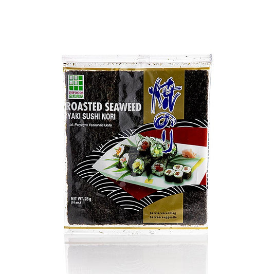 Yakinori hele størrelse, tørrede algeblade, ristede, JHFOODS, 28 g, 10 blade