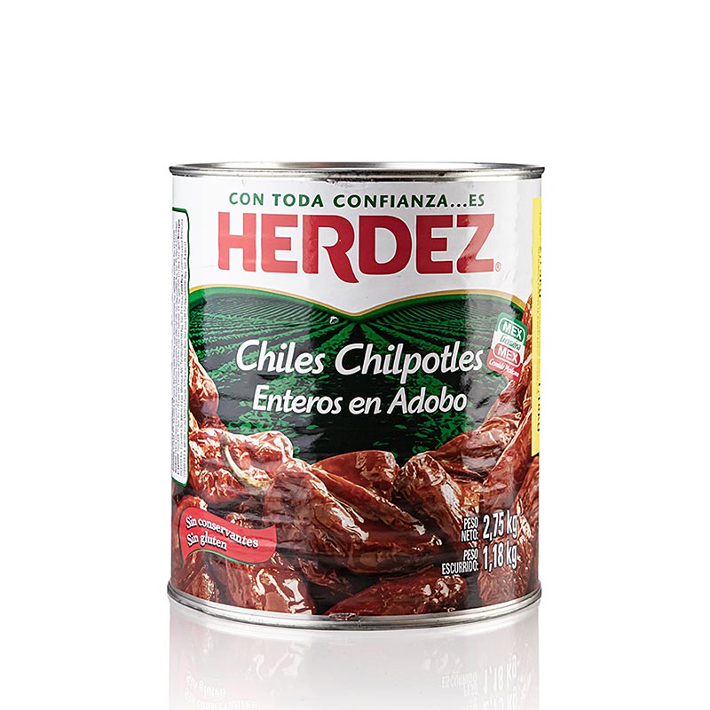 Chipotle chilipeber, røget, i kryddersauce, Herdez, 2,75 kg