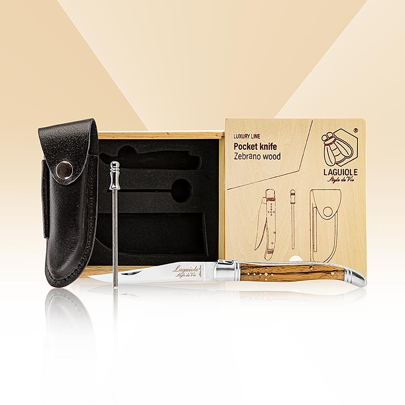 Lommekniv, zebranotræ, m. slibestål og gaveæske, Montargo, 1 stk.