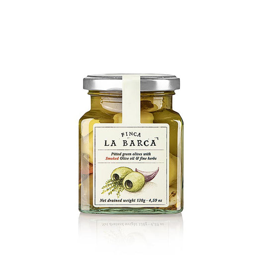 Grønne oliven, uden sten, med krydderurter (Fine Herbs), Finca La Barca, 130 g