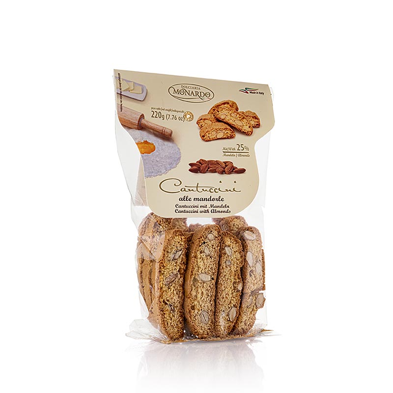 Cantuccini med 25 % mandler, italienske mandelkiks, Monardo, 220 g