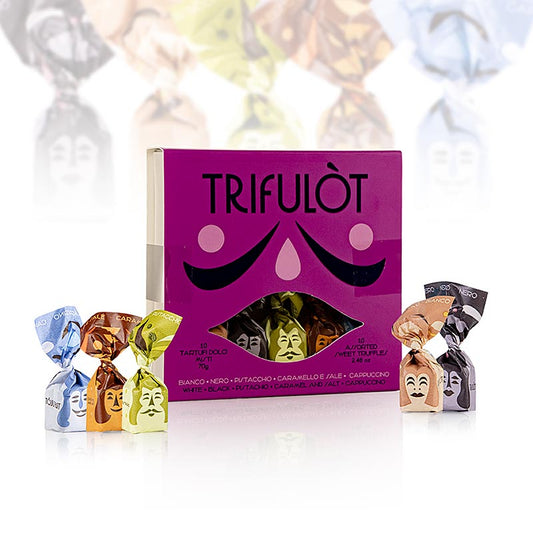 Tartuflanghe Mini trøffelpraliner "trifulòt", 5 varianter 70 g, 10 stk.