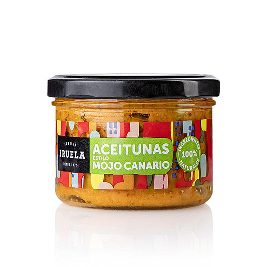 Aceitunas Mojo Canario, Manzanilla-oliven uden kerner i mojo-sauce, Iruela, 200 g