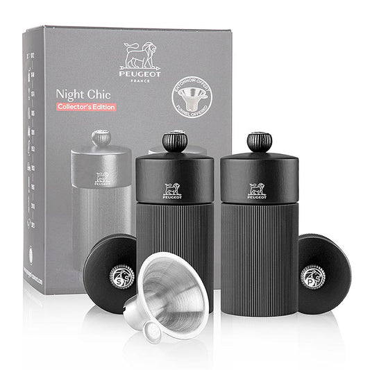 Salt- og peberkværn, NIGHT CHIC LINE, mat sort, 12 cm, inkl. rustfri ståltragt, 1 stk