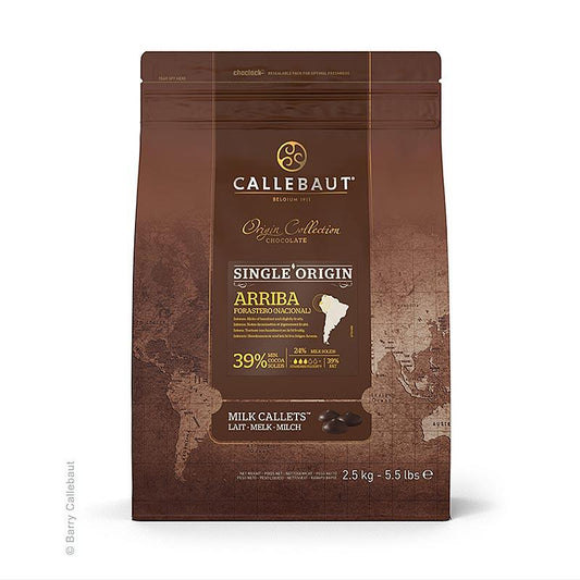 Origine Arriba, sødmælk overtrækschokolade, Callet, 39% kakao, 25,5% mælk, 2,5 kg - overtrækschokolade chokolade forme, chokoladevarer - Callebaut overtrækschokolade -