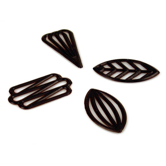 Filigree "Grand indretning" - 4 slags blandet, mørk chokolade, 60mm, 490 g, ca.260 St - overtrækschokolade chokolade forme, chokoladevarer - chokolade indretning -