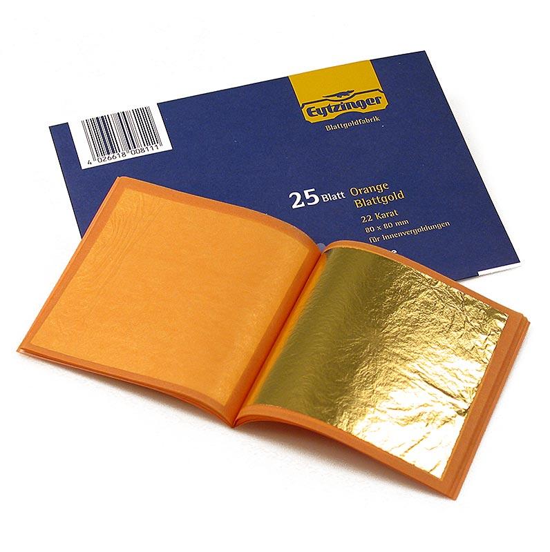 Guld - bladguld brochurer, 22 karat, 80 x 80 mm, E175, 25 ark - konditorvarer, desserter, sirupper - konditori Aids -