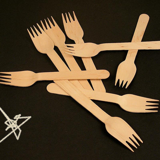 Engangs træ gafler med 4 stikben, 100 St - Non Food / Hardware / grill tilbehør - bestik og porcelæn -
