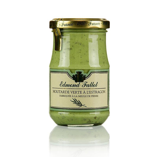 , Green Dijon sennep med estragon, fint Fallot, 190 ml - salt, peber, sennep, krydderier, aromastoffer, dehydrerede grøntsager - sennep -