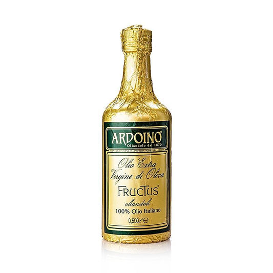 Ekstra Jomfru Olivenolie, Ardoino "Fructus", ufiltreret, i guld folie, 500 ml - Eddike & olie - Olivenolie Italien -