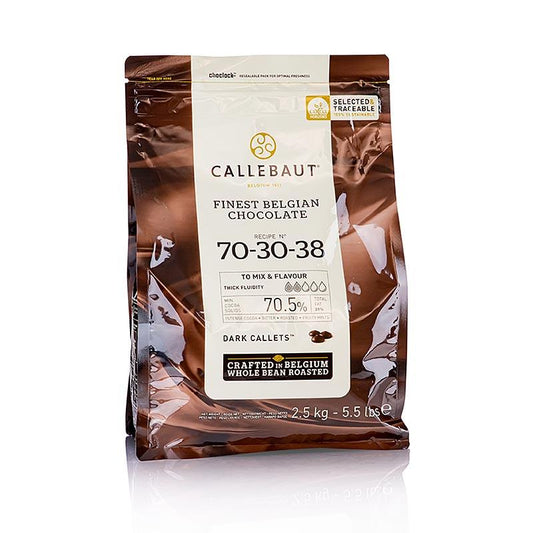 Mørk chokolade, 70/30, callets, 70% kakao, 2,5 kg - overtrækschokolade, chokolade figurer, chokoladevarer - Callebaut Couverture -
