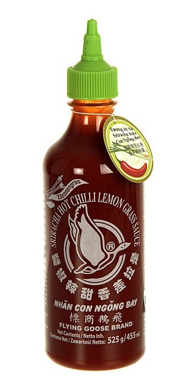 Chili sauce - Sriracha, skarpe, med citrongræs, squeeze flaske, Flying Goose, 455 ml -