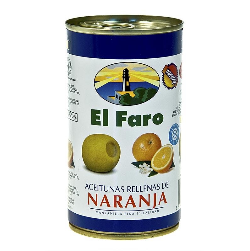 Grønne oliven, uden sten, med orange pasta i Lake, El Faro, 350 g - pickles, konserves, antipasti - oliven / oliven pastaer -