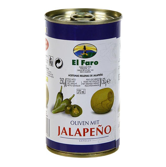 Grønne oliven med Jalapano chili, oliven, Lake, El Faro, 350 g - pickles, konserves, antipasti - oliven / oliven pastes -