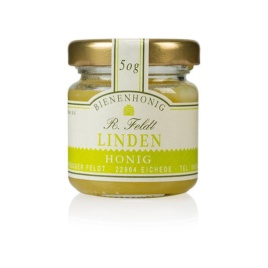 Linden Honning, Tyskland, lys, cremet, stærk-frisk, sommerlig, der betjener glas, 50 g - honning, marmelade, frugt opslag - honning biavl Feldt -