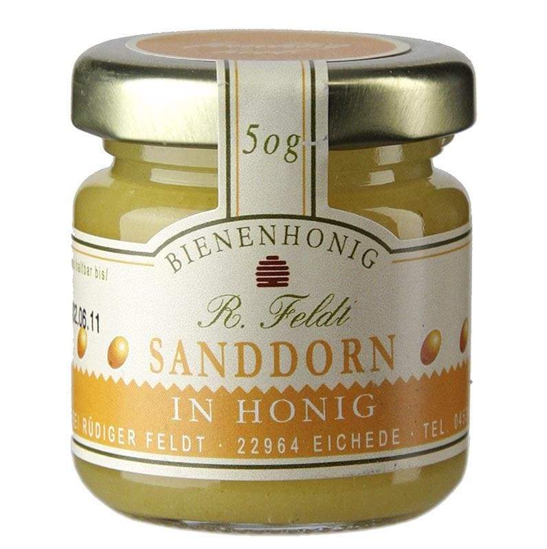 Havtorn i honning, harmonisk, mildt frugtagtig, der betjener glas, 50 g - honning, marmelade, frugt opslag - honning biavl Feldt -