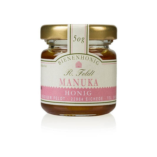 Manuka honning (tea tree), New Zealand, mørk, flydende, stærk, der betjener glas, 50 g - honning, marmelade, frugt opslag - honning biavl Feldt -