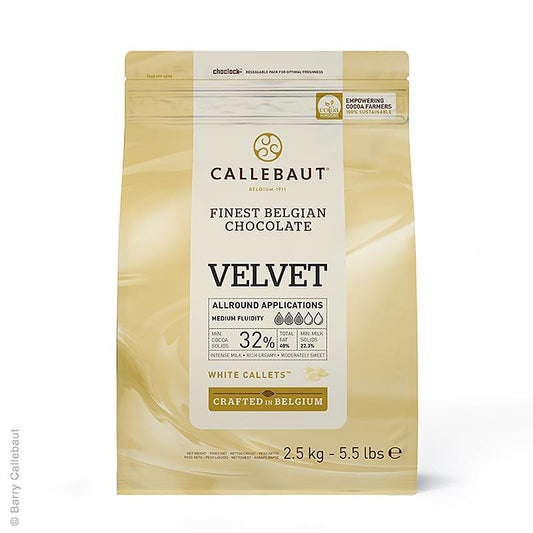 White Chocolate "Velvet", Callet, 32% kakaosmør, 23% mælk, 2,5 kg - overtrækschokolade chokolade forme, chokoladevarer - Callebaut overtrækschokolade -
