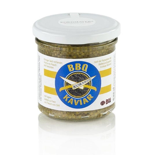 Kornmayer - BBQ kaviar (sennep), fra sorte sennepsfrø, 160 ml - salt, peber, sennep, krydderier, aromastoffer, dehydrerede grøntsager - sennep -