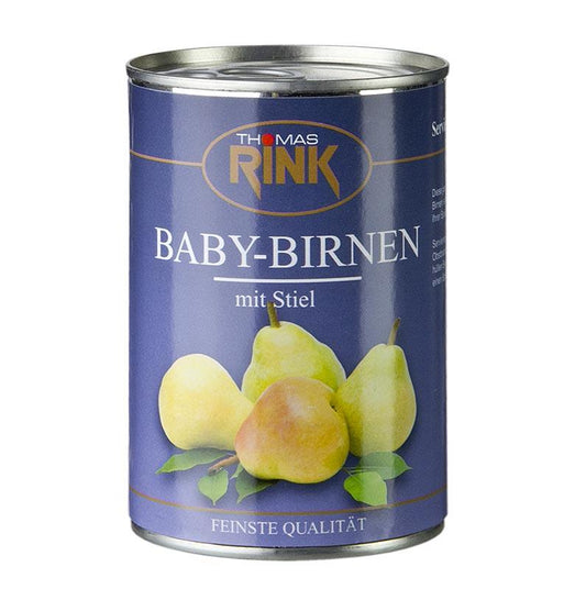 Baby pærer i lys sirup, med stilk, om 7-9 St, 425 g - frugter, frugtpuré, frugtprodukter - Thomas Rink -