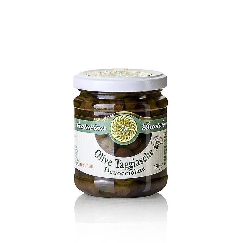 Oliven blanding, grønne og sorte oliven Taggiasca, uden en kerne, i olie, Venturino, 290 g - pickles, konserves, startere - Olivenolie / oliven pastaer -