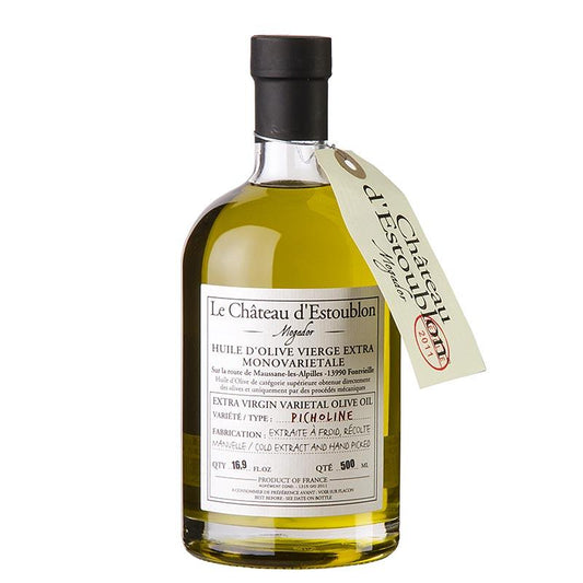 Ekstra jomfru olivenolie, fra Picholine oliven, Chateau d'Estoublon, 500 ml - Eddike og olie - Olivenolie Frankrig -