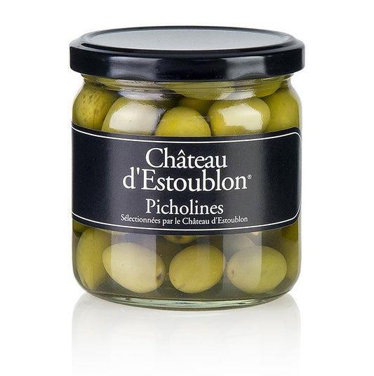 Grønne oliven med core Picholine oliven, i Lake, Chateau d'Estoublon, 350 g - pickles, konserves, startere - Olivenolie / oliven pastaer -