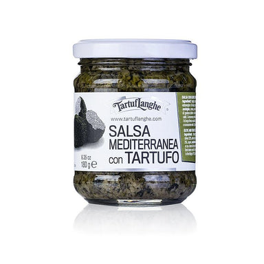 Tartuflanghe Salsa Mediterranea, tapenade med sommer trøfler, 180 g - trøfler frisk, -Konserven, Olier, produkter - produkter fra Tartuflanghe -