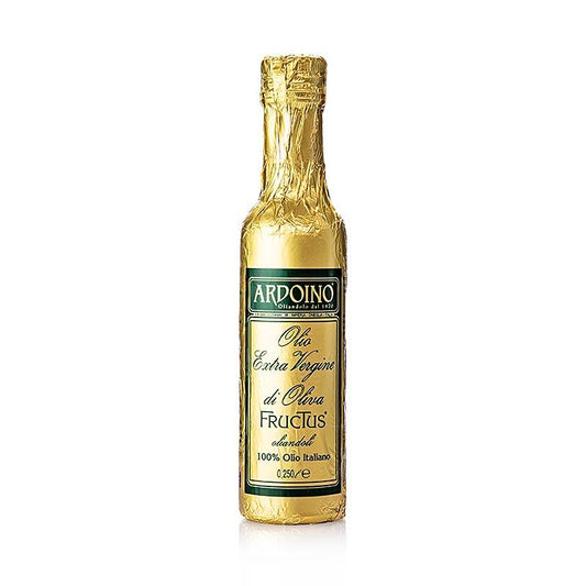 Ekstra Jomfru Olivenolie, Ardoino "Fructus", ufiltreret, i guld folie, 250 ml - Eddike & olie - Olivenolie Italien -