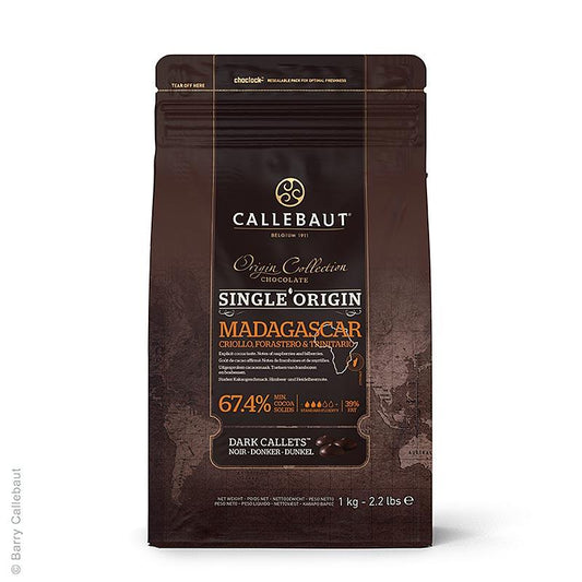Origine Madagaskar, mørk overtrækschokolade, callets, 67,4% kakao, 2,5 kg - Couverture, chokolade figurer, chokoladevarer - Callebaut overtrækschokolade -