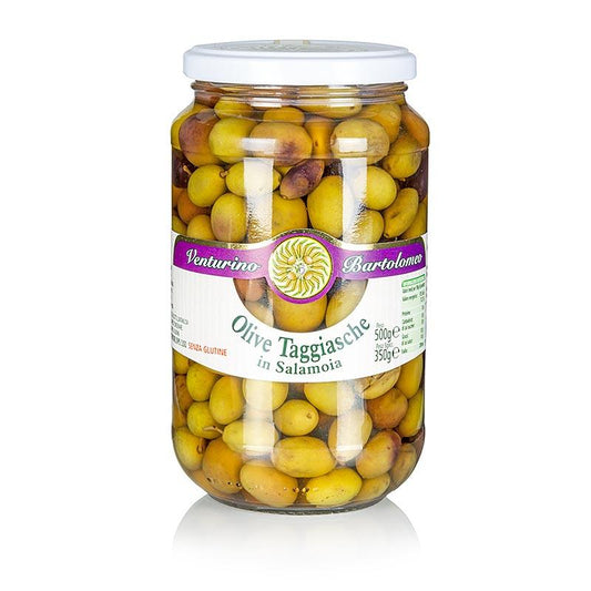 Oliven blanding, grønne & sorte Taggiasca oliven, med kerne i Lake, Venturino, 500 g - pickles, konserves, antipasti - oliven / oliven pastaer -