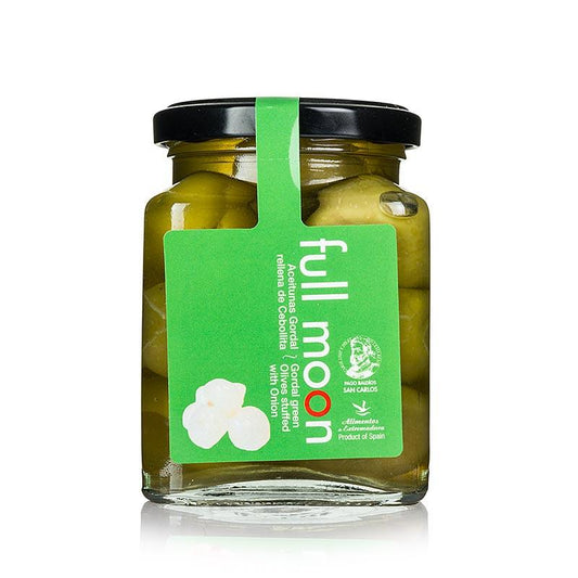 Grøn Gordal oliven, stenet, med løg, San Carlos Gourmet, 300 g - pickles, konserves, antipasti - oliven / oliven pasta -
