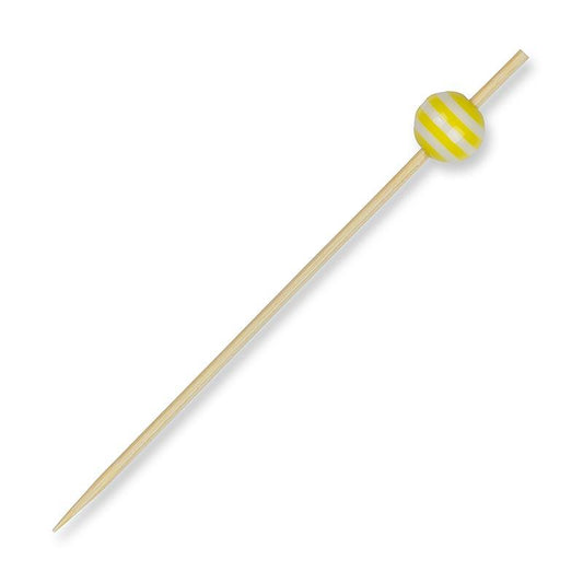 Træspyd, stribet med "krystalkugle" gul / hvid, 9 cm, 100 St - Non Food / Hardware / grill tilbehør - bestik og porcelæn -