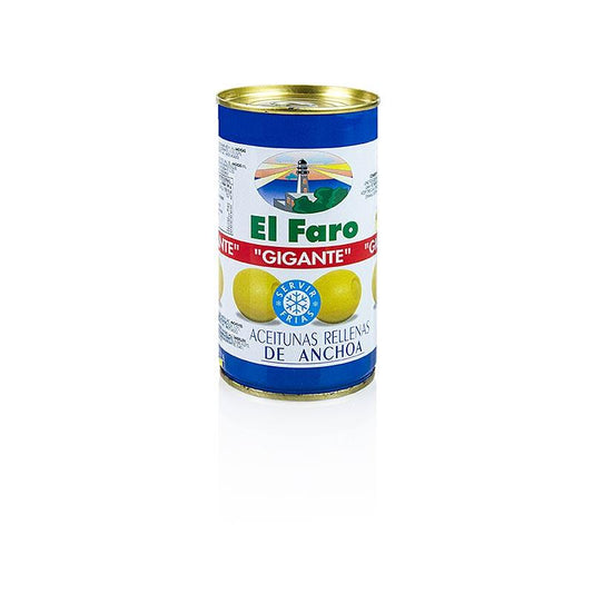 Grønne oliven med anchovies (ansjoser fyldning) Gigante i Lake, El Faro, 350 g - pickles, konserves, startere - Olivenolie / oliven pastaer -