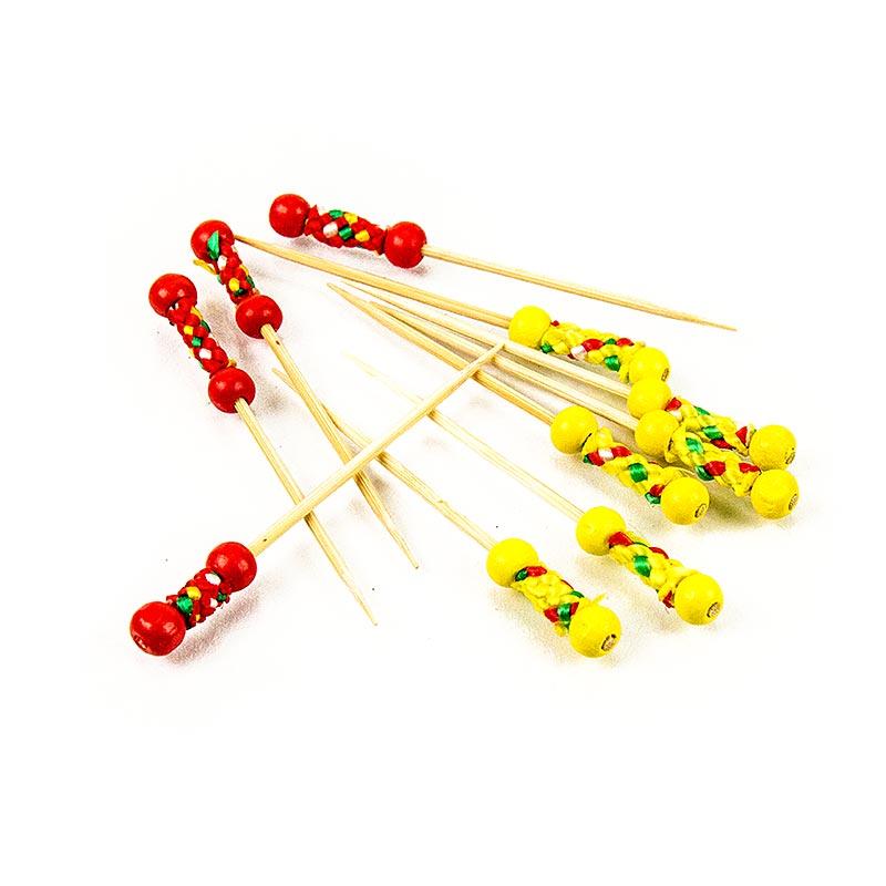 Bambus spyd, "Mexico", fyldt med farverige dekorationer og perler, 7,5 cm, 40 St - Non Food / Hardware / grill tilbehør - bestik og porcelæn -
