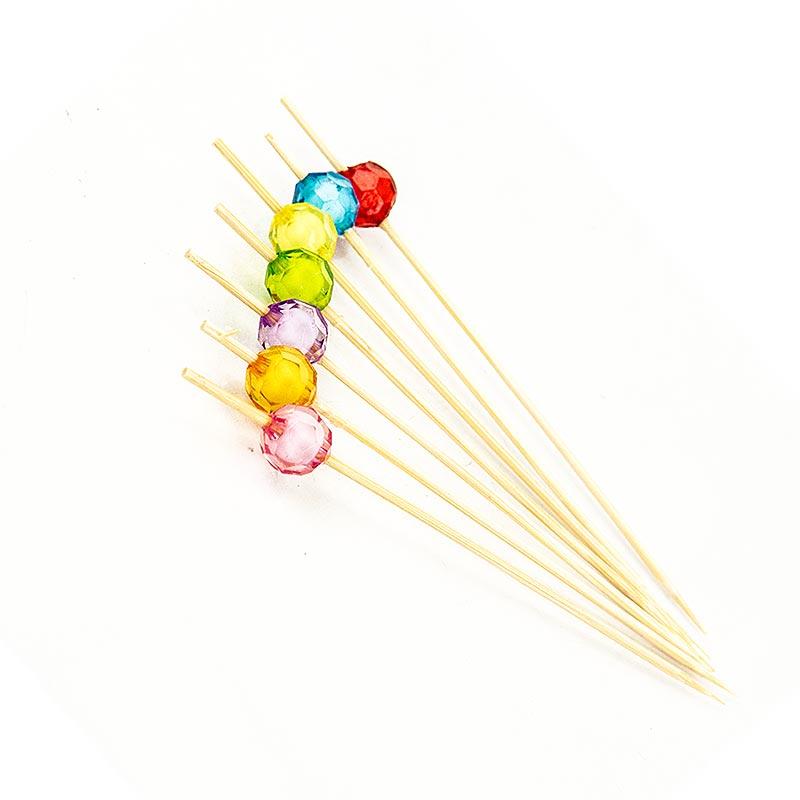 Bambus spyd, "Pearl", 12cm, med farverige, klare, runde perler, 40 St - Non Food / Hardware / grill tilbehør - bestik og porcelæn -