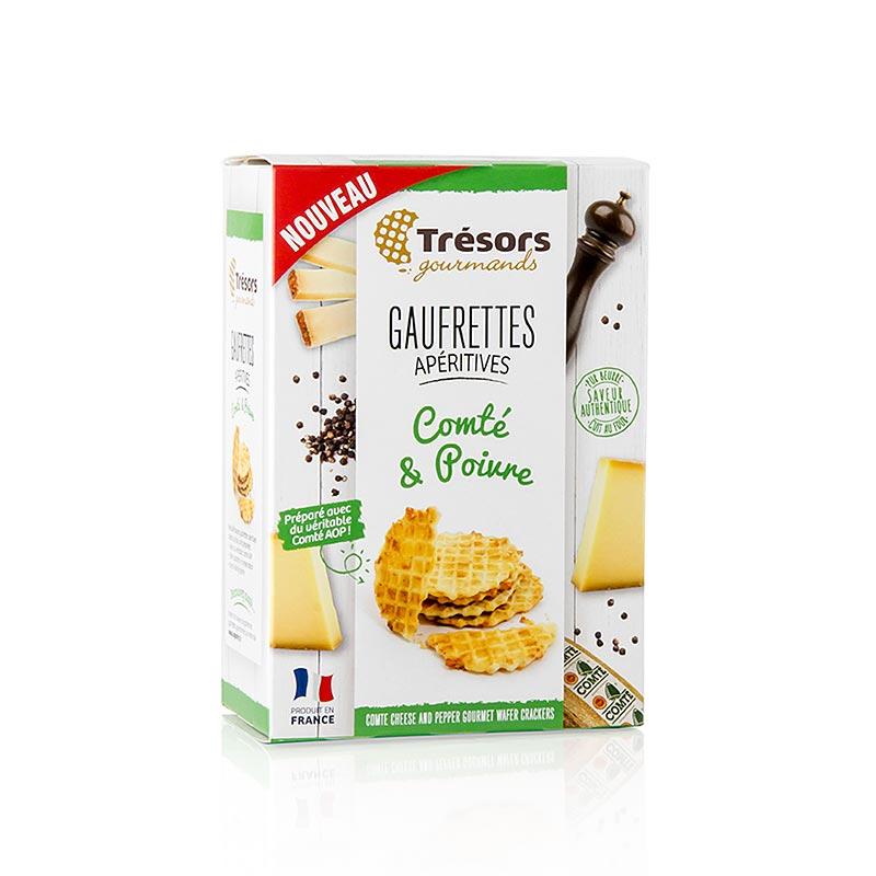 Bar snack Trésors - Gaufrettes, fransk. Mini vafler med Comte ost og peber, 60 g - kiks, chokolade, snacks - Snacks & snacks -