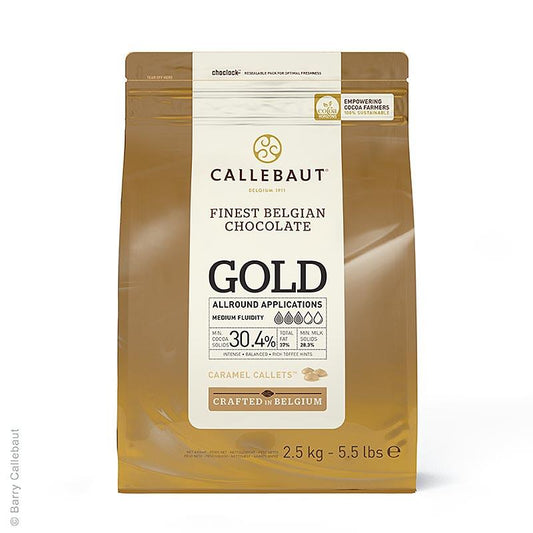 GOLD chokolade med karamel, Callet, 30,4% kakao, 2,5 kg - overtrækschokolade chokolade forme, chokoladevarer - Callebaut overtrækschokolade -