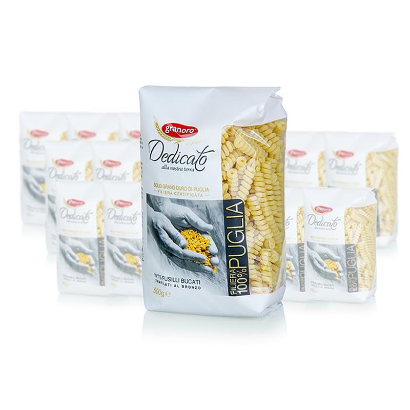 GRANORO Dedicato - fusilli bucati, spiral pasta, No.75, 10 kg, 20 x 500g - nudler, noodle produkter, friske / tørrede - tørrede nudler -
