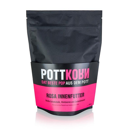 Pottcorn - Pink foring, popcorn med hvid chokolade og hindbær, 150 g