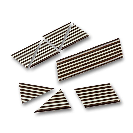 Deco trailer "Domino Triangle" hvid / mørk chokolade stribet, 585 g, 314 St - overtrækschokolade chokolade forme, chokoladevarer - chokolade indretning -