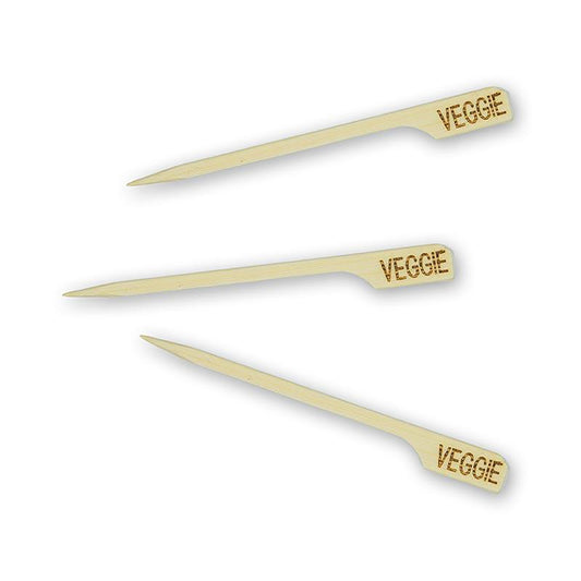 Bambus spyd, med blad ende, med inskriptionen "Veggie", 9cm, 250 St - Non Food / Hardware / grill tilbehør - bestik og porcelæn -